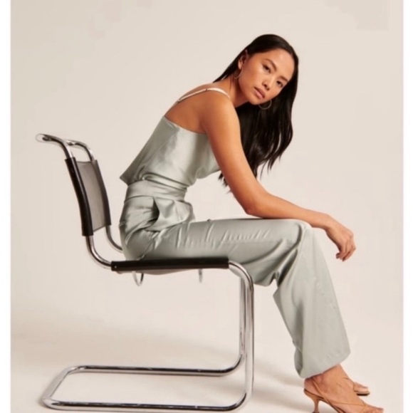 💚 Abercrombie & Fitch Sloan Tailored Wide Leg Satin Pants & Top 28L 6 Long Large - Picture 1 of 16